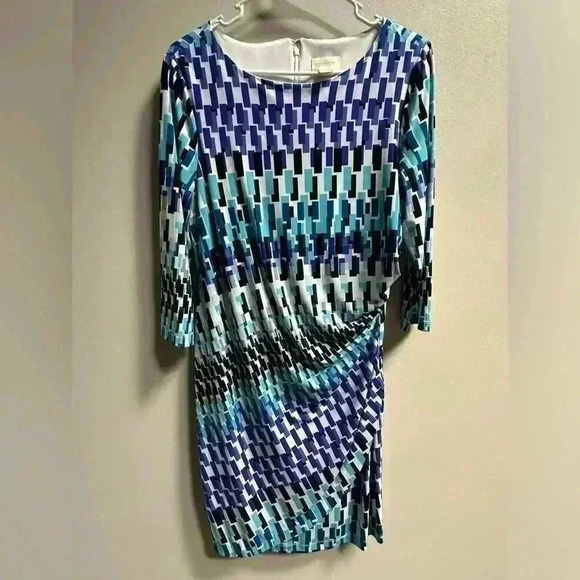 Chico's Dresses & Skirts - SOLD | Chico’s Geometric Wave Raine Faux Wrap Body-Con Ruched Dress Women’s 1/M